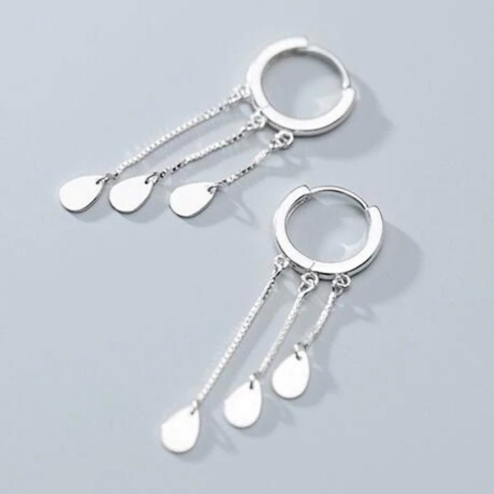 NEW 925 STERLING SILVER TASSEL DROP HOOP EARRINGS, NICE EARRINGS, CUTE EARRINGS - Picture 2 of 7